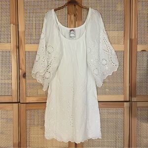 White Broderie Anglaise Dress with Kimono Sleeves